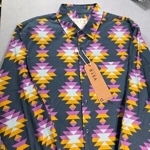 VSTR Premium Mens Large Geometric Tribal Print Cotton‎ Button Down Shirt NWT